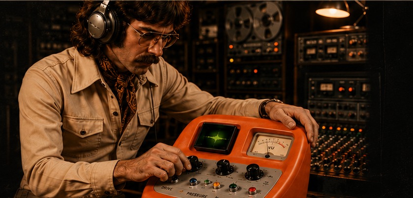 1970s recording engineer working on Plastic Audio equipment